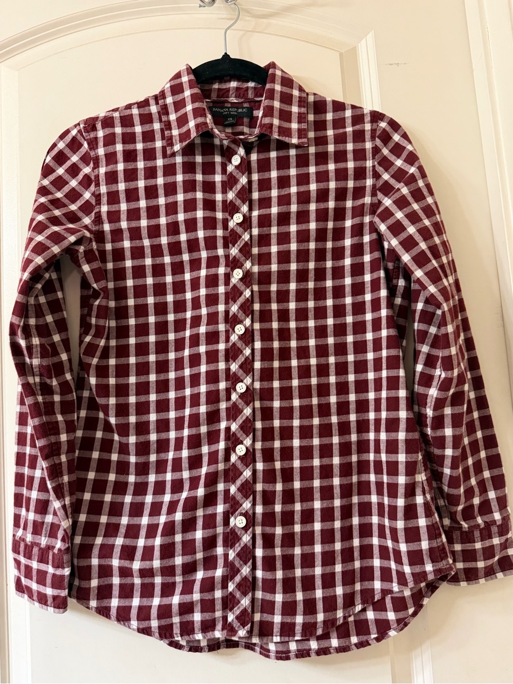 Banana Republic Boys Burgundy and White Plaid Button-Down Shirt
